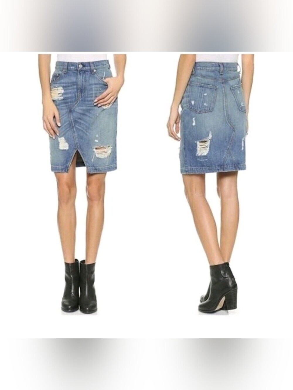 rag & bone Light Blue Distressed Denim Pencil Skirt Size 26!